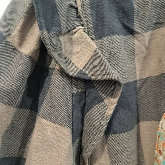 Wilfred Free Black and Tan Plaid Flannel Shirt with Ghost Applique - Picture 2 of 5